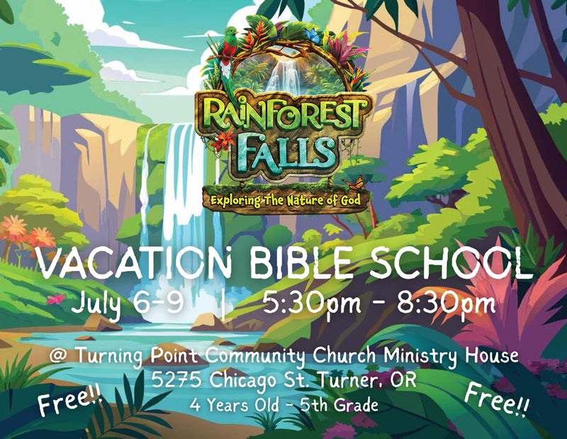 2026 TPCC Easter Egg Hunt Rainforest Falls Vacation Bible School Flyer